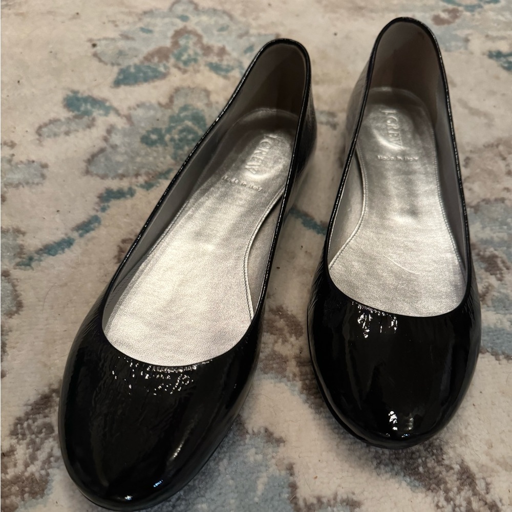 J. Crew Sally Pearlized Black Patent Ballet Flats